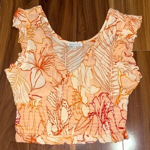 Orange floral sleeveless crop top size xs